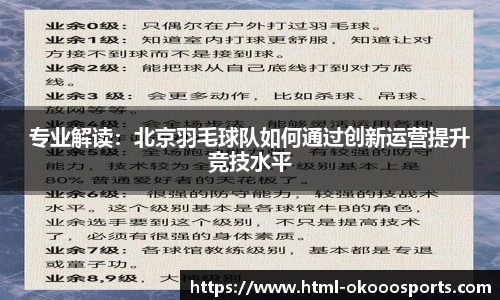 专业解读：北京羽毛球队如何通过创新运营提升竞技水平